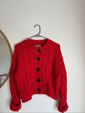 Urban Outfitters Cozy Red Cable-Knit Button Cardigan Sweater
